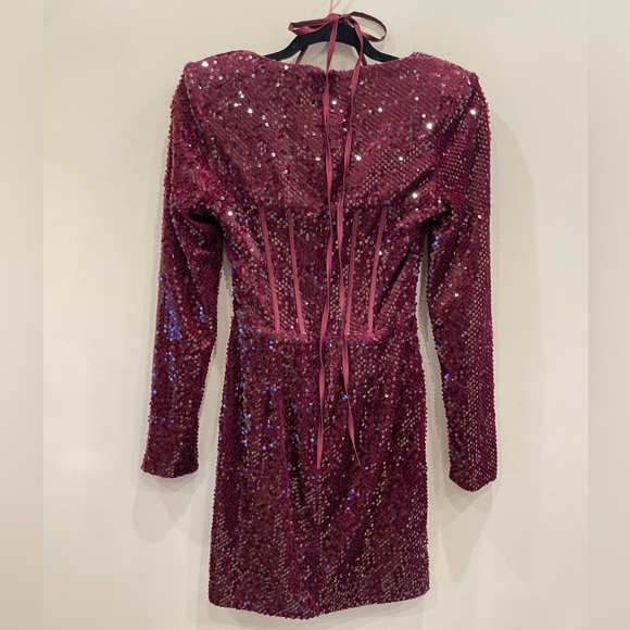 NWT Lavish Alice Sequin Corset Sweetheart Mini Dress, Burgundy, Size UK 8/ US 4 - Picture 12 of 16